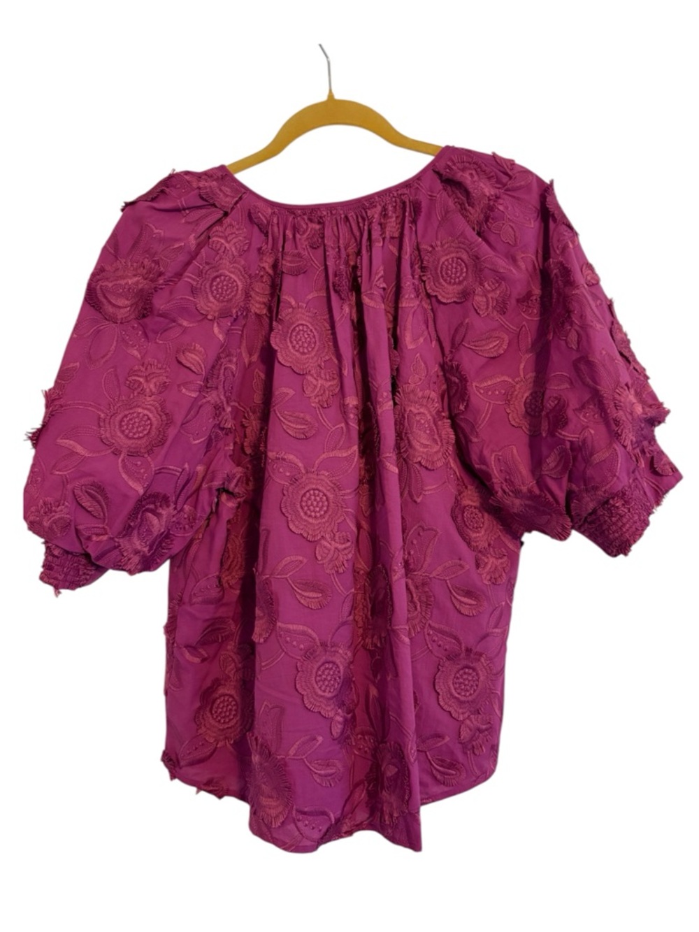 💖Nwot Chico’s Magenta Embroidered Peasant Puff Sleeve Top – Boho Statement Top 💖 - Picture 4 of 14